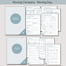 Load image into Gallery viewer, Two sections from relocation planner: Moving Company, Moving Day; with the section pages behind each title page